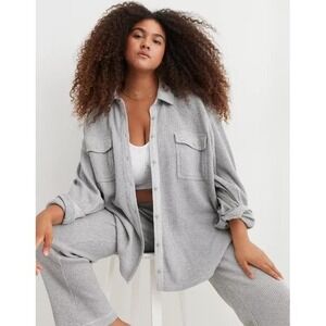 Aerie Lumber Jane Waffle Knit Oversized Button Down Shirt Top Shacket XXL